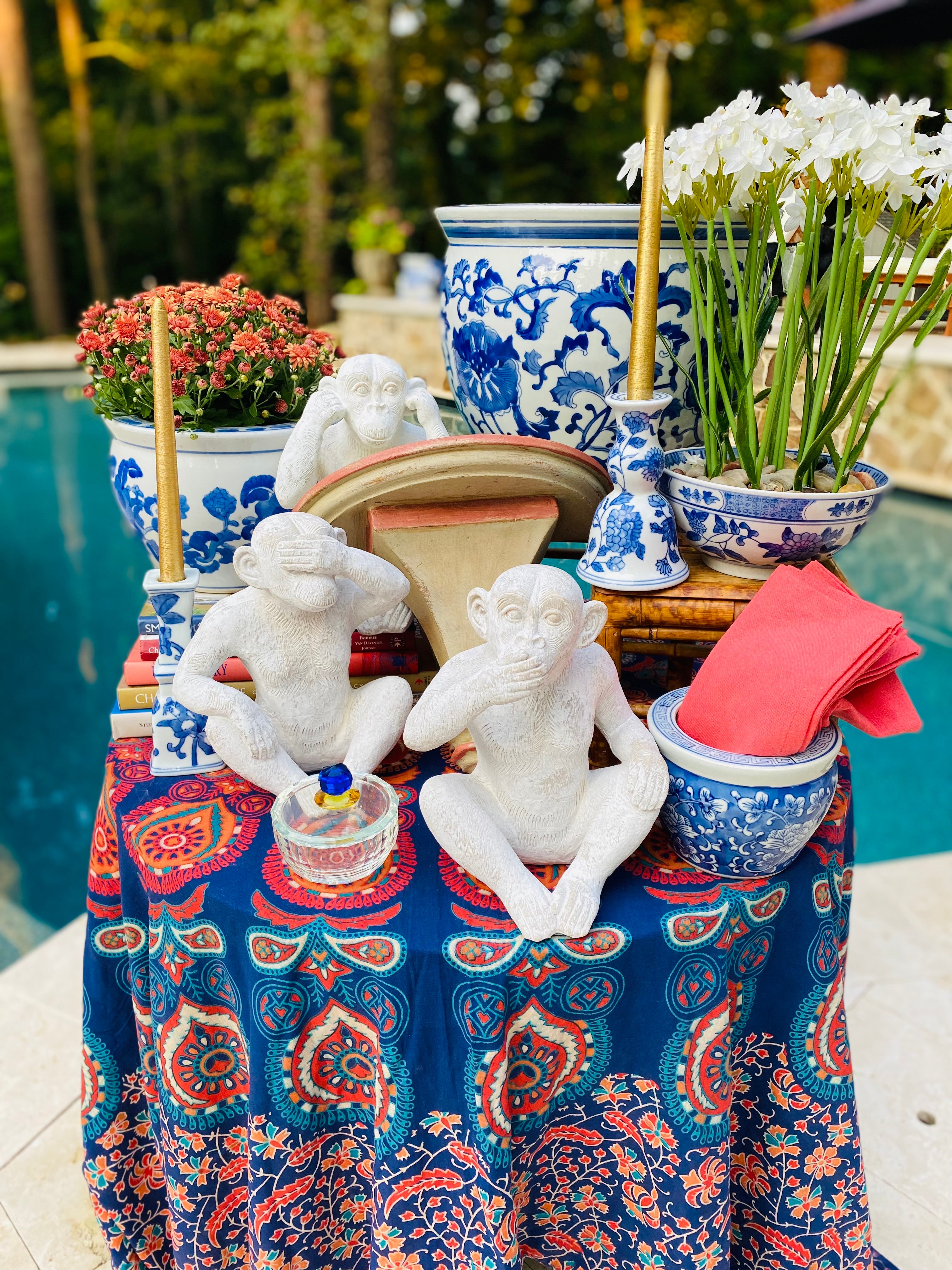 ~3 Monkeys do with blue and white too~ SALE 8/24/21