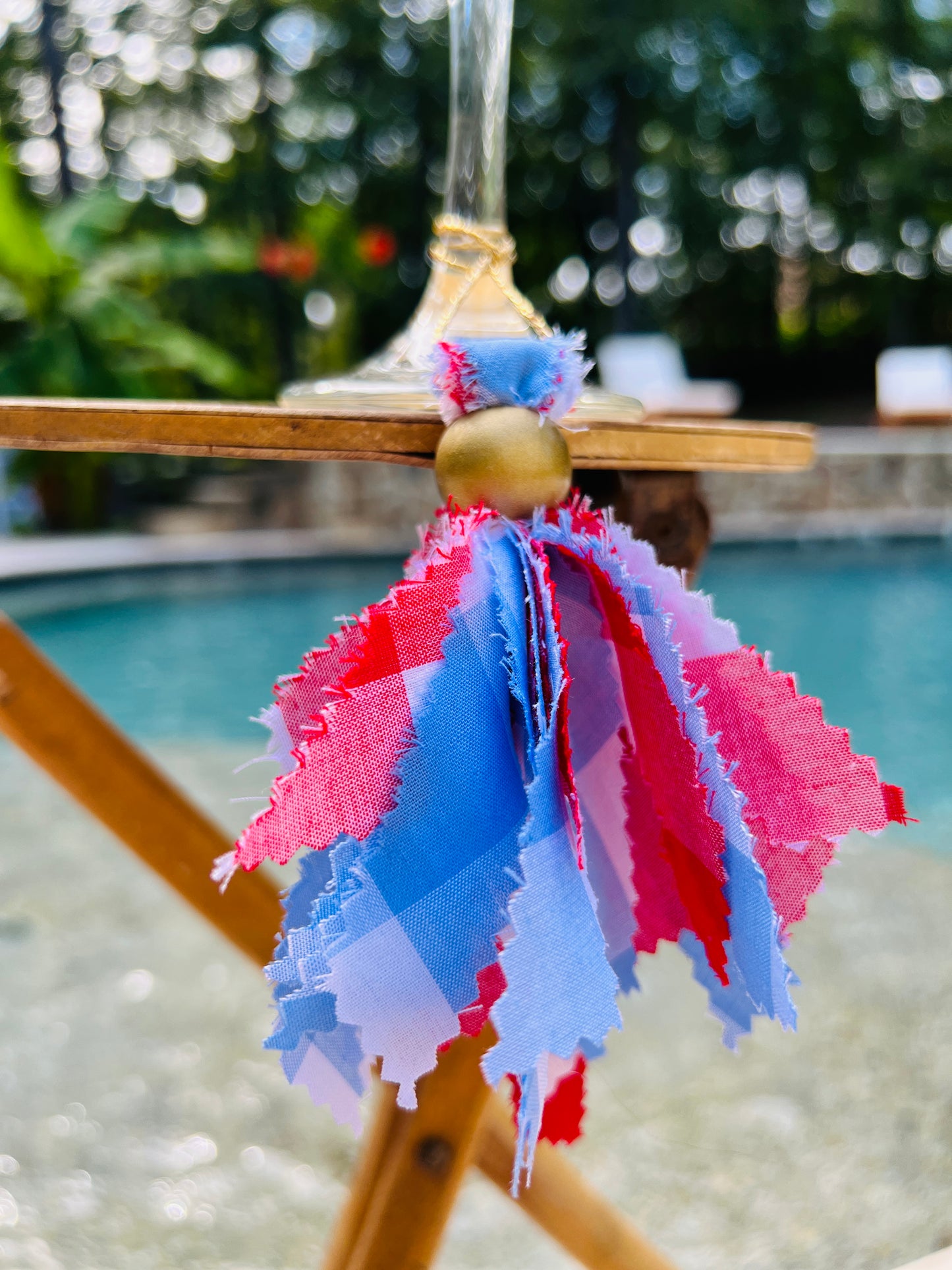 Light Blue, Red & White Tassels